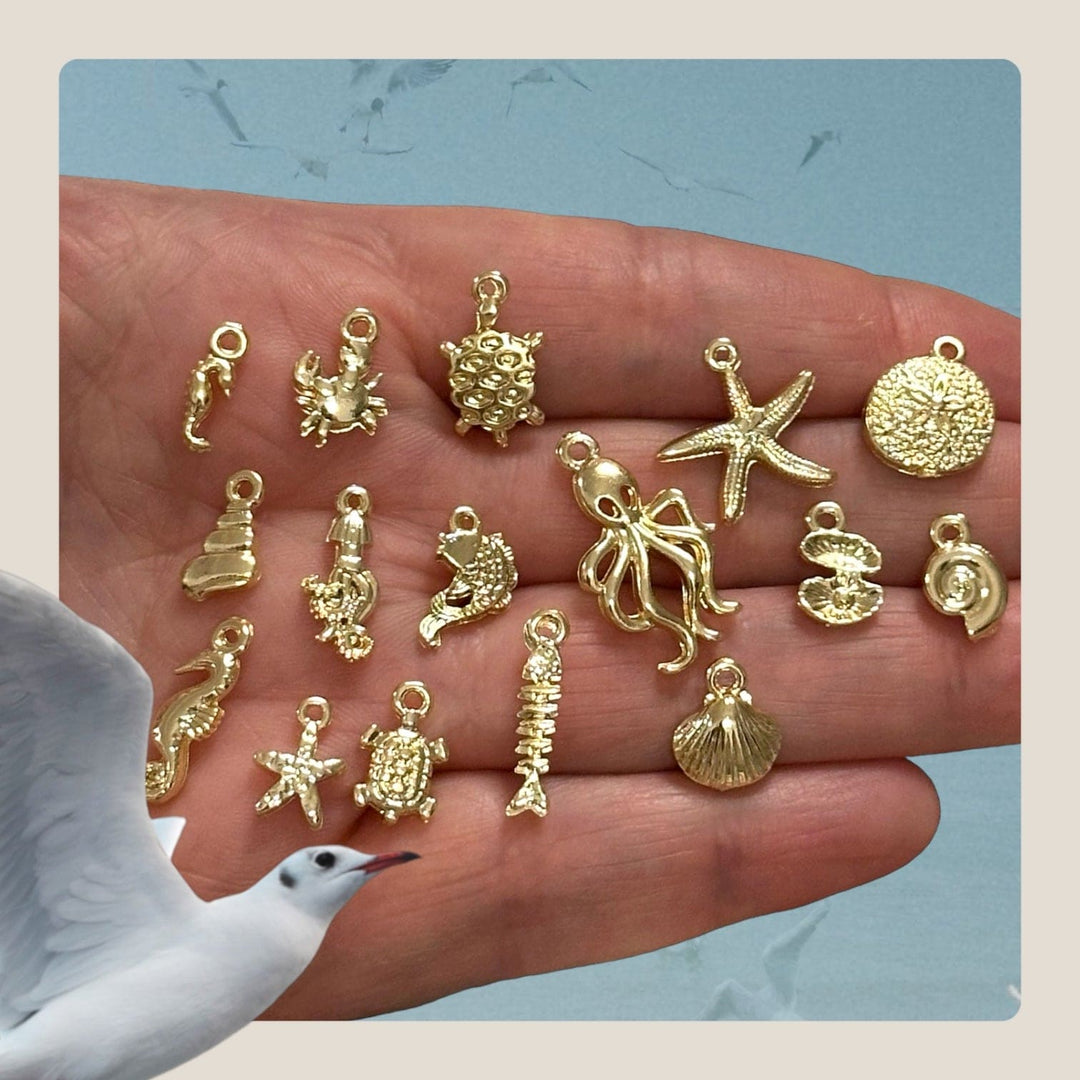 24Kt Gold Plated Oyster Charms, Gold Under the Sea Charms, 10 pcs in a pack
