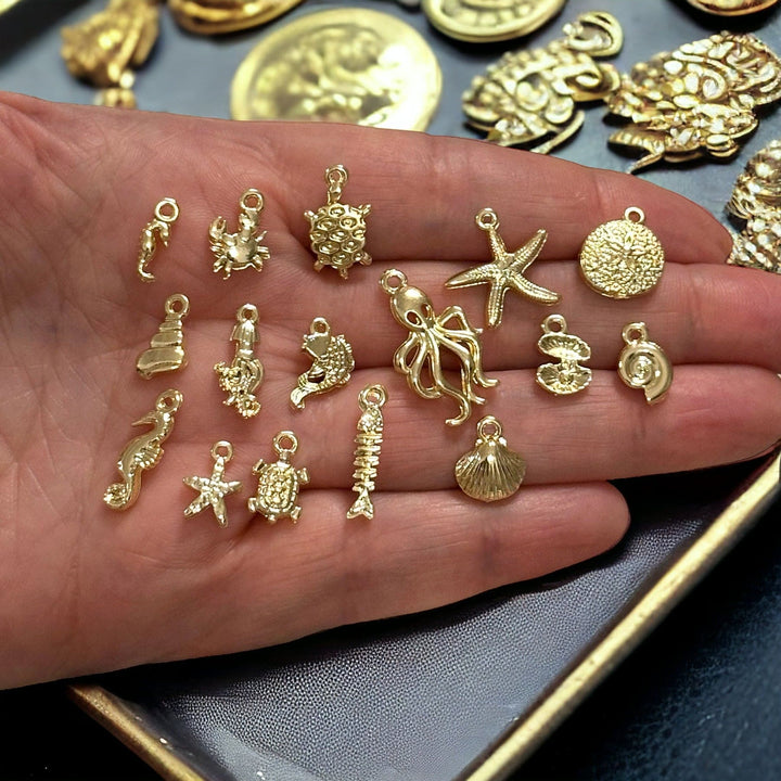 24Kt Gold Plated Oyster Charms, Gold Under the Sea Charms, 10 pcs in a pack