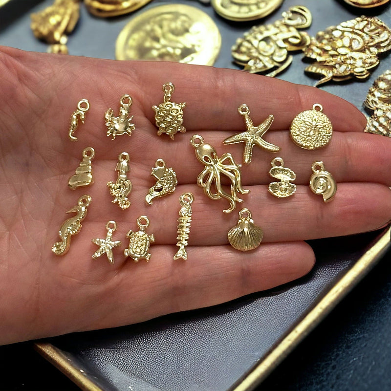 24Kt Gold Plated Oyster Charms, Gold Under the Sea Charms, 10 pcs in a pack