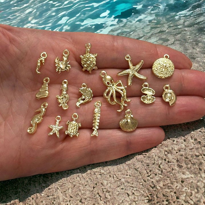 24Kt Gold Plated Oyster Charms, Gold Under the Sea Charms, 10 pcs in a pack