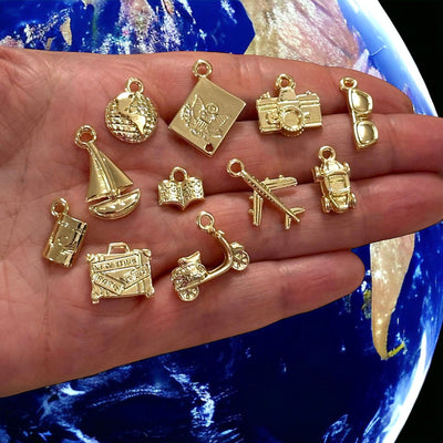 24Kt Gold Plated Travel Charms Collection, 11 Charms in a pack