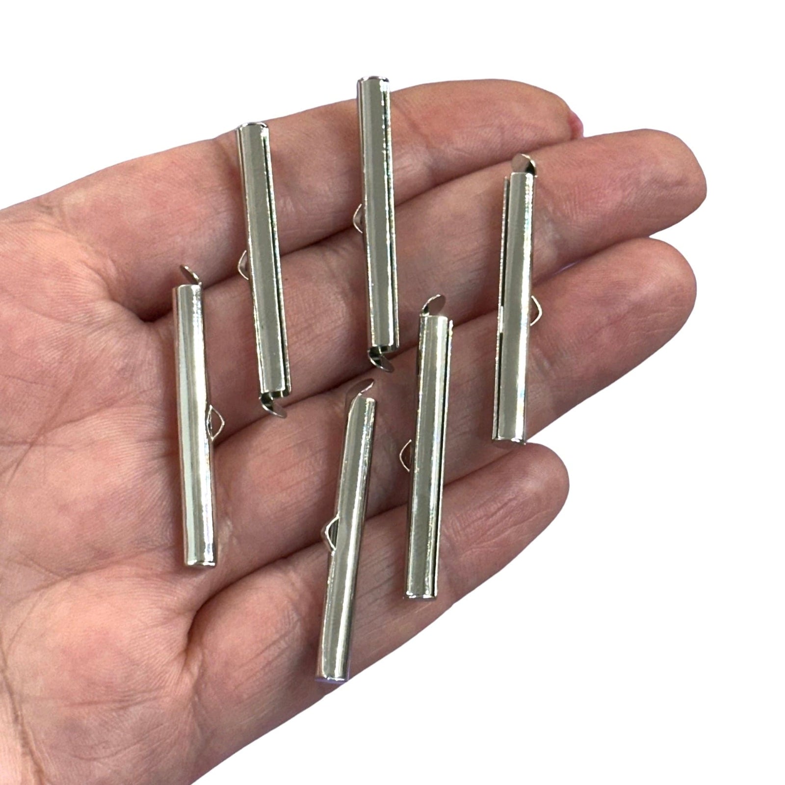 Miyuki Slide End Tubes, 35mm Rhodium Plated 6 Tubes in a pack