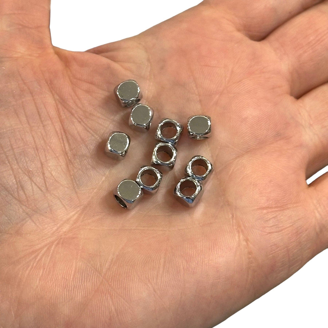 Rhodium Plated Brass 6mm Cube Spacers, Large Hole Cube Spacers, 10 pcs in a pack