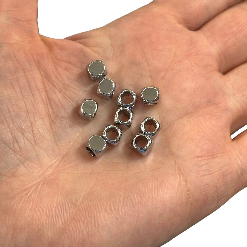 Rhodium Plated Brass 6mm Cube Spacers, Large Hole Cube Spacers, 10 pcs in a pack