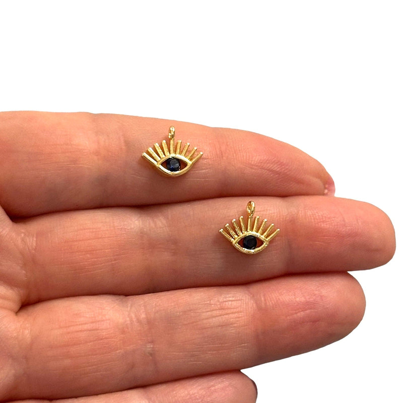 24Kt Shiny Gold Plated Sapphire Eye Zirconia Charms, 2 pcs in a pack