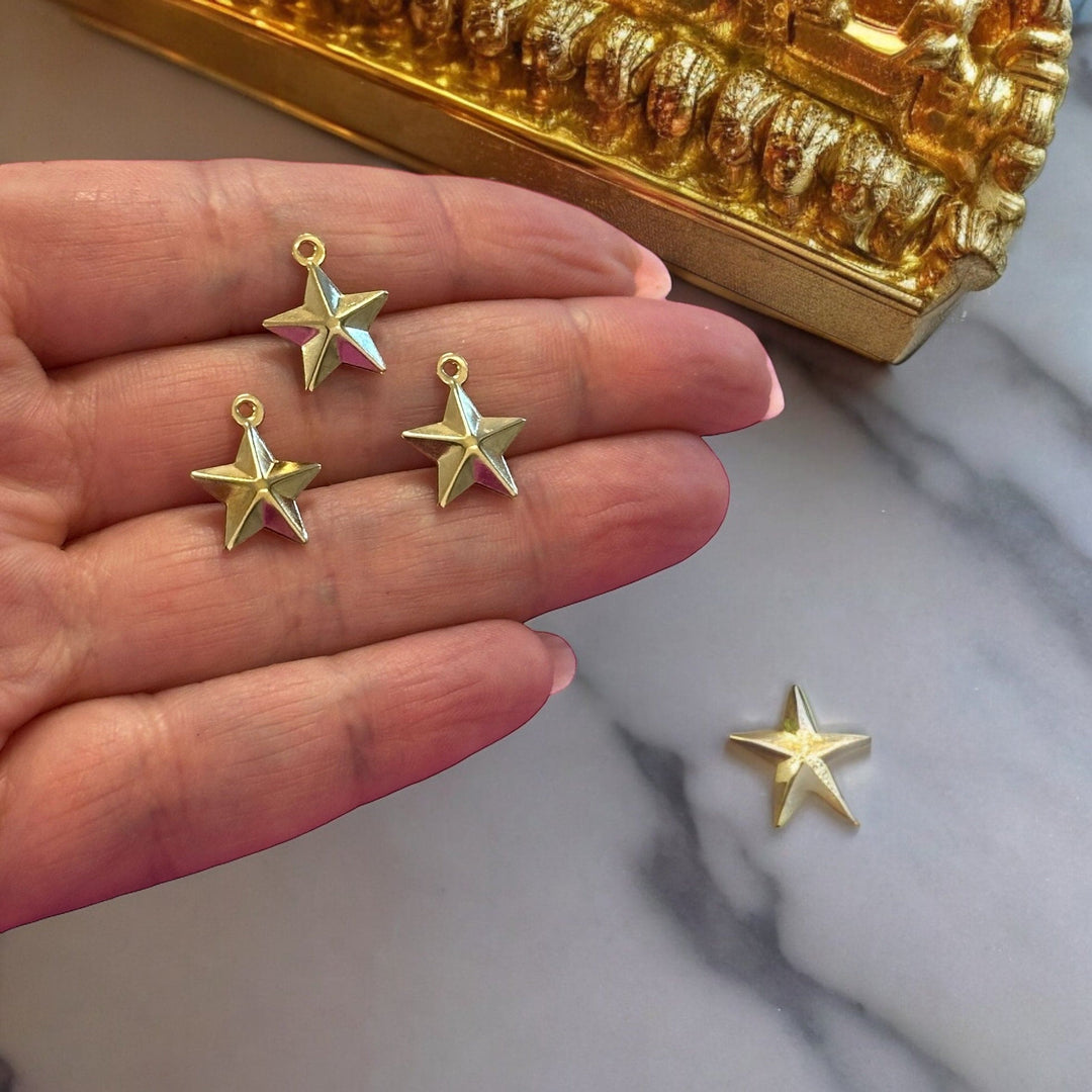 24Kt Gold Plated Hollow Star Charms, 3 pcs in a pack
