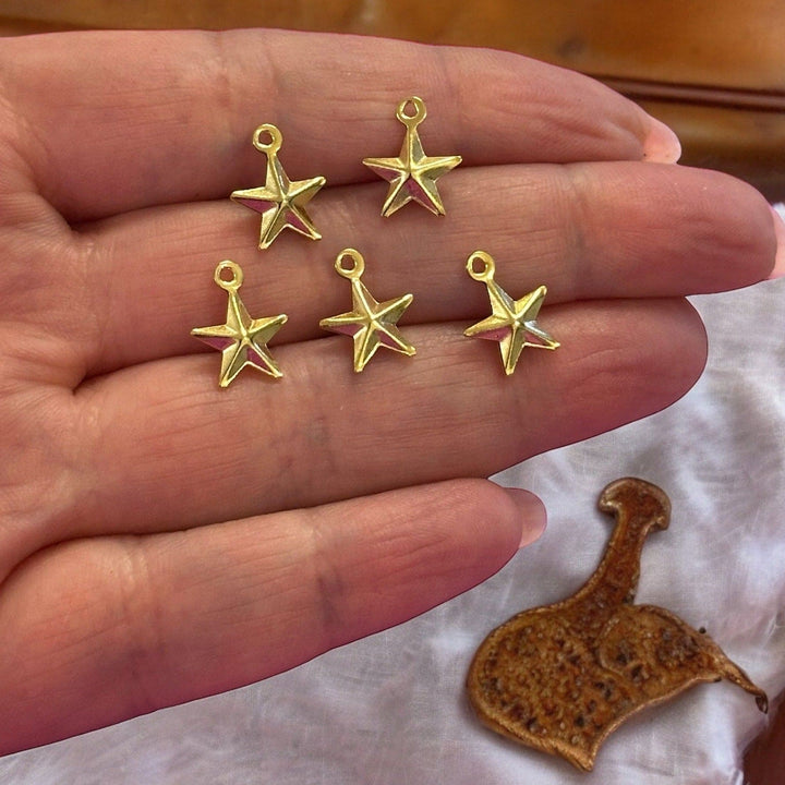 24Kt Gold Plated Hollow Star Charms, 5 pcs in a pack