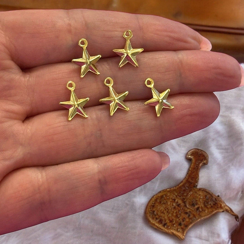 24Kt Gold Plated Hollow Star Charms, 5 pcs in a pack