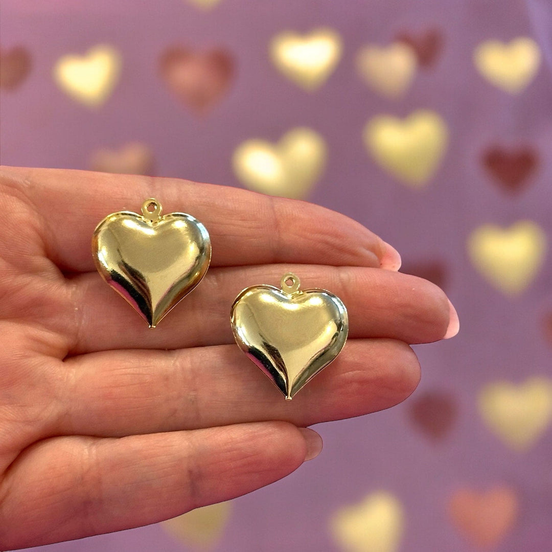 24Kt Gold Plated Hollow Puffed Heart Pendants, 2 pcs in a pack
