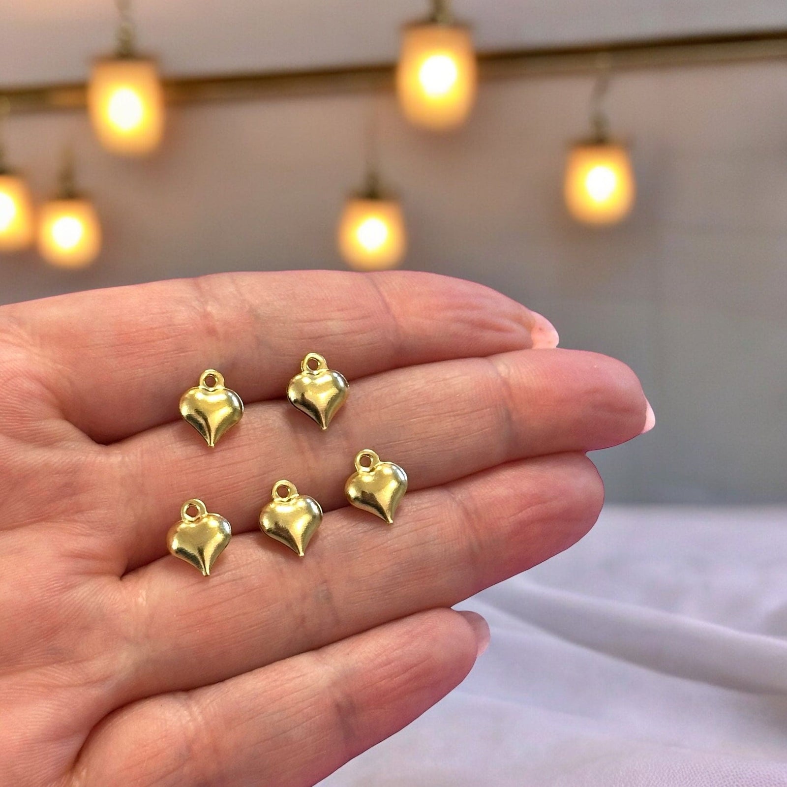 24Kt Gold Plated Hollow Puffed Heart Charms, 5 pcs in a pack