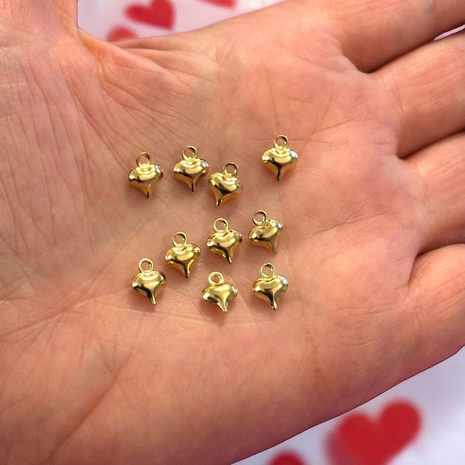 24Kt Gold Plated Hollow Puffed Heart Charms, 10 pcs in a pack