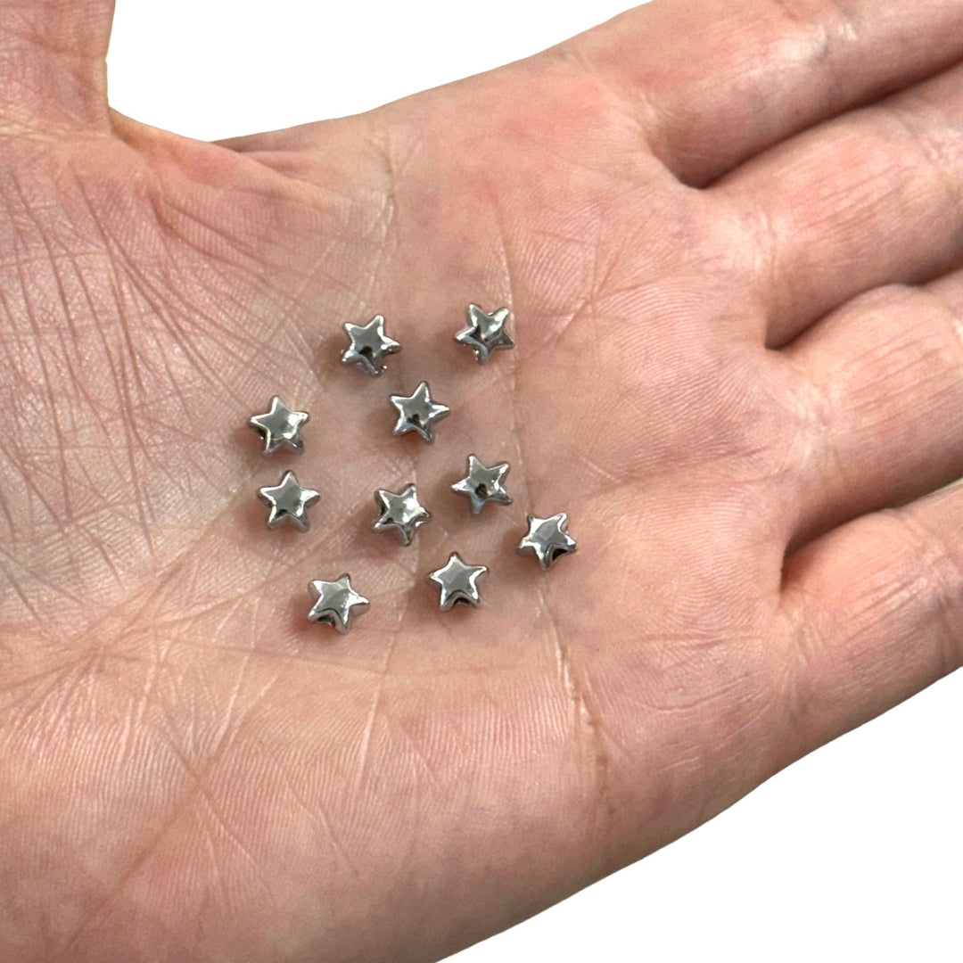 Rhodium Plated Star Spacer Charms, 6mm Rhodium Star Charms, 10 pcs in a pack