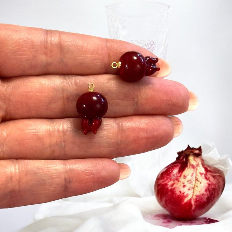 Hand Made Murano Glass Pomegranate Charm With 24Kt Gold Plated Pin