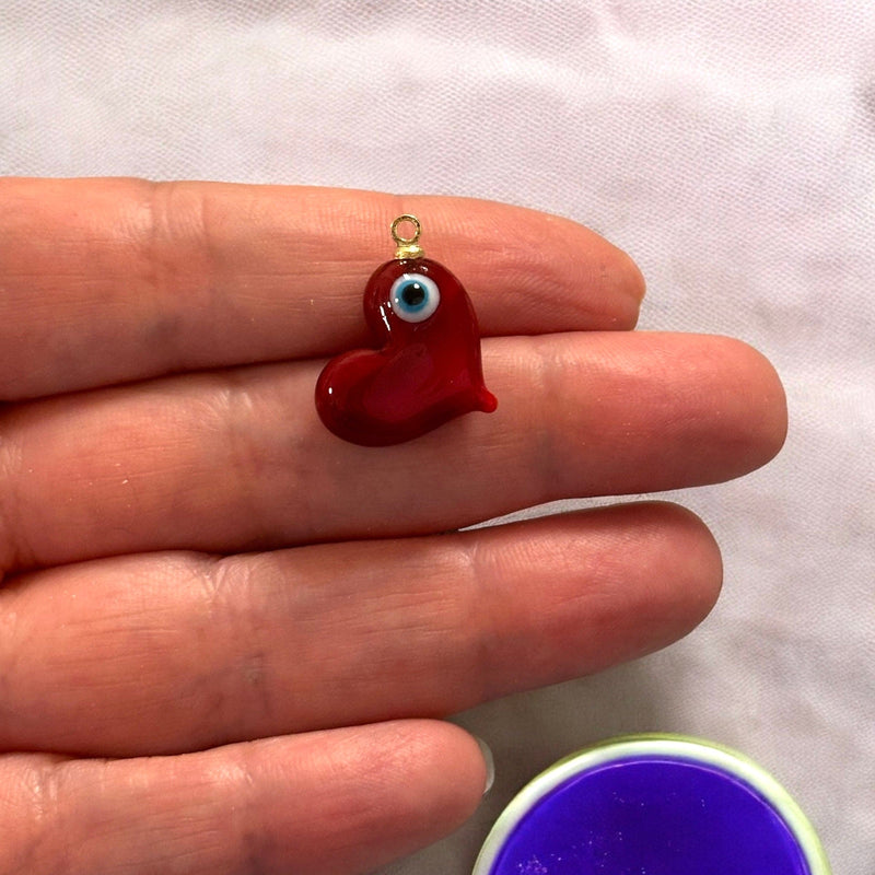 Hand Made Murano Glass Red Heart Charm With 24Kt Gold Plated Pin