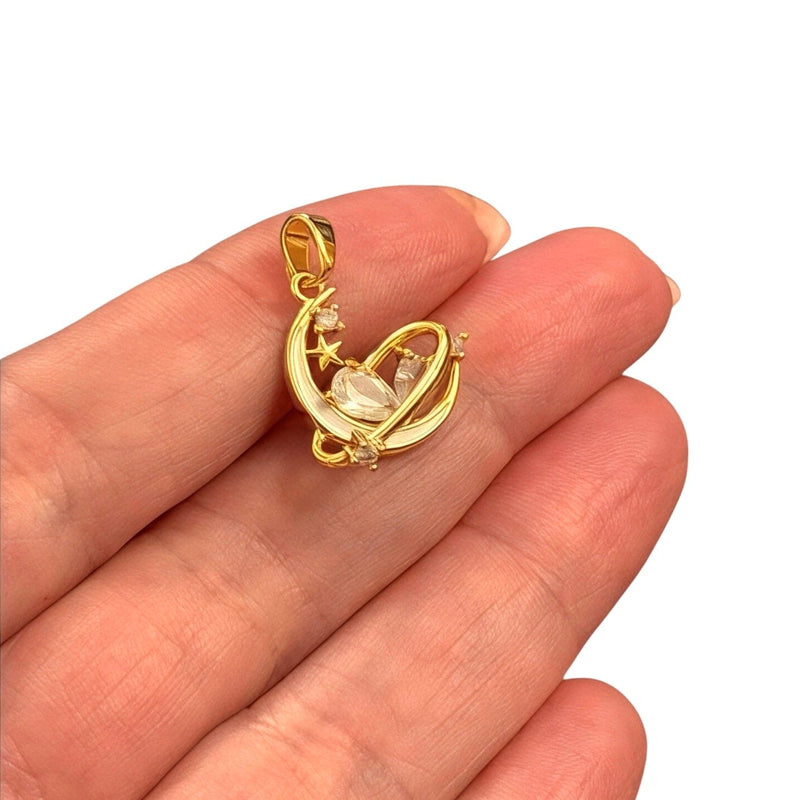 Lunar Glow Waterproof 24Kt Gold Plated Stainless Steel CZ Charm With Attached Bail