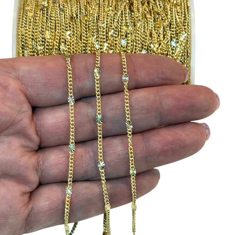 24Kt Shiny Gold Plated Brass 1.8mm Soldered Chain With 2.3mm Balls, 3.3 Feet, 1 Meter