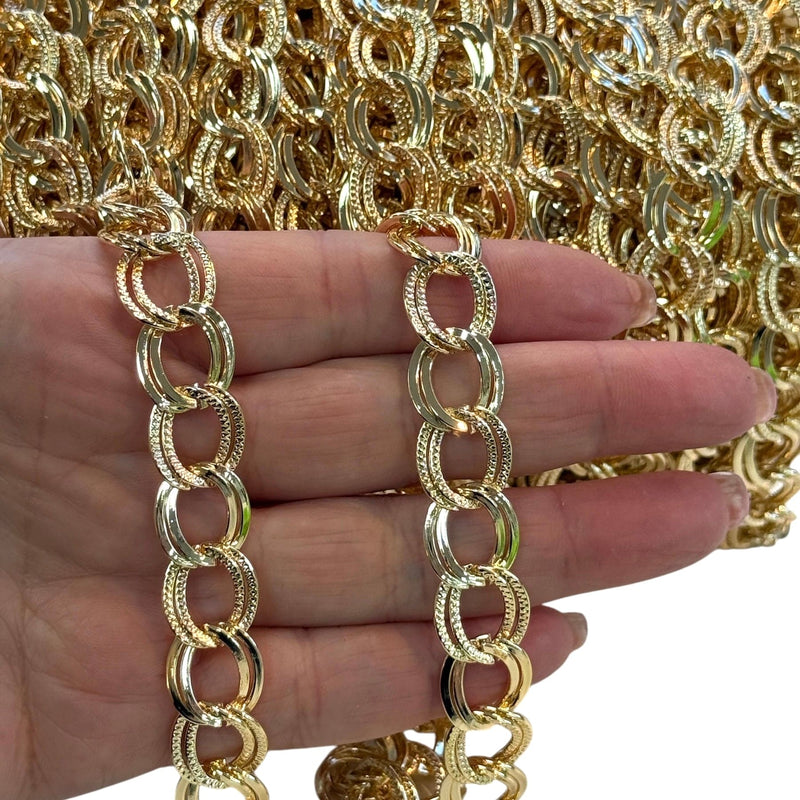 24K Gold-Plated Textured Oval Link Chain – 13x14mm