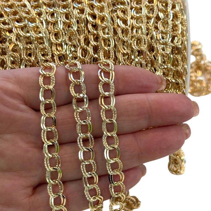 24K Gold-Plated Textured Oval Link Chain – 7x8mm