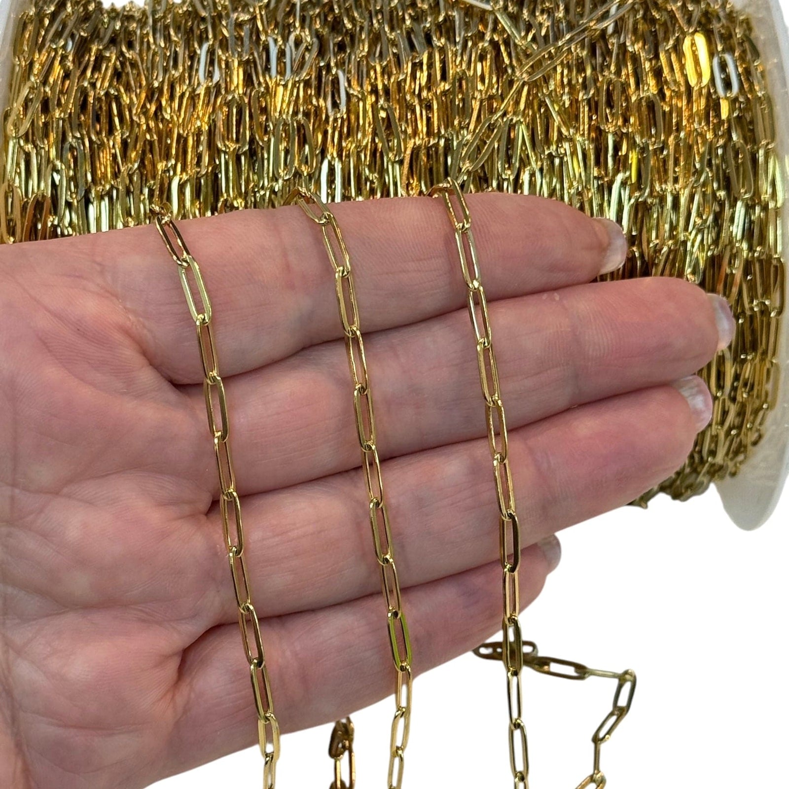 Waterproof 24K PVD Gold Plated Stainless Steel Paperclip Chain – 9.5x3.5mm