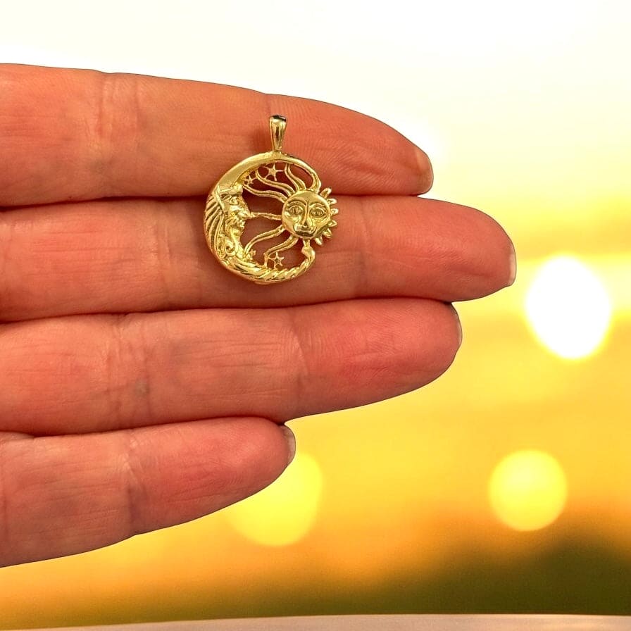 24Kt Gold Plated Sun & Moon Filigree Pendant – Celestial Astrology Charm