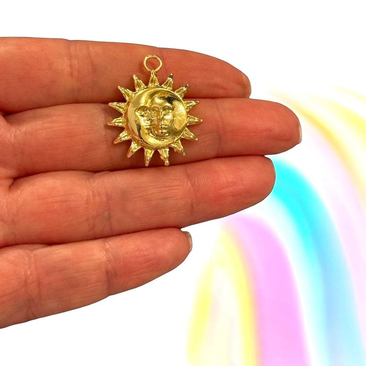 24Kt Gold Plated Sun &amp; Moon Pendant – Celestial Astrology Charm