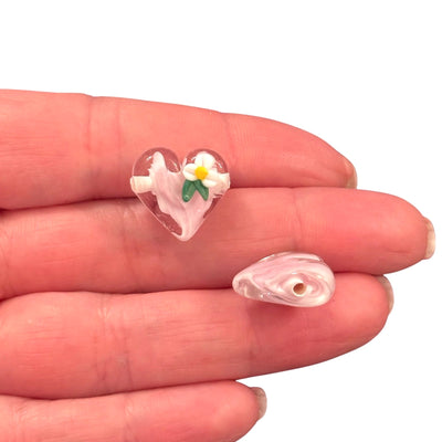 Murano Glass Love Blossom Heart Charm – Handmade Lampwork Charm