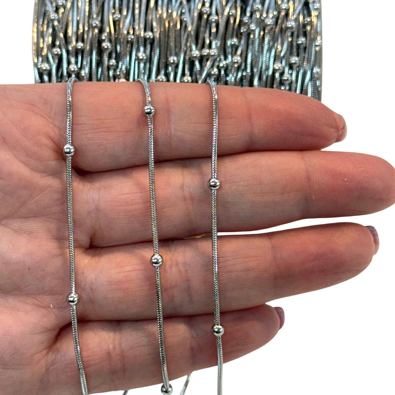 Waterproof Stainless Steel Satellite Snake Chain – 1.2mm Links, 3mm Beads