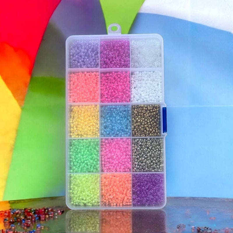Miyuki 8/0 Luminous Seed Beads Set 15 Vibrant Colors in Organizer Box