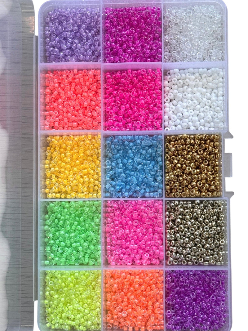 Miyuki 8/0 Luminous Seed Beads Set 15 Vibrant Colors in Organizer Box