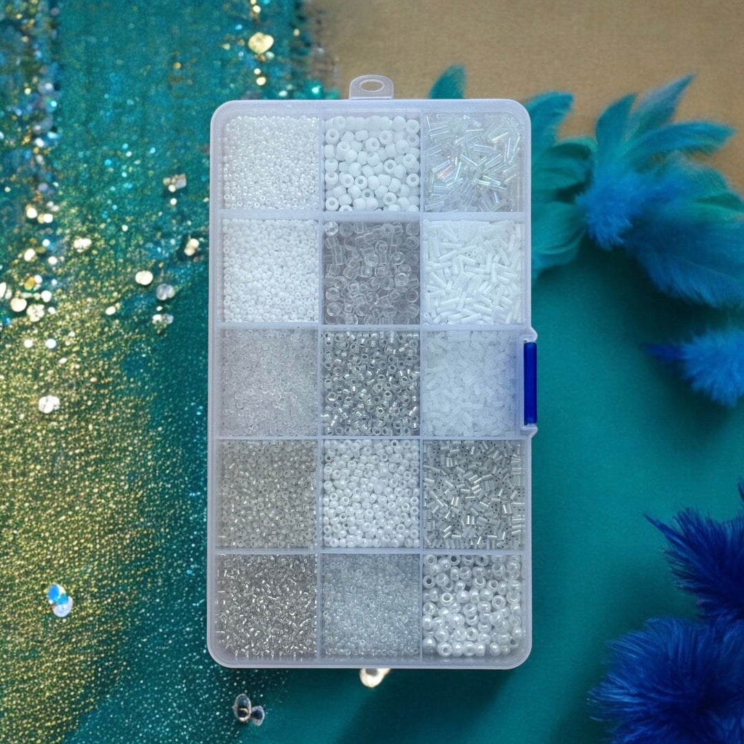 Miyuki Whites Collection – Elegant Seed Beads &amp; Bugles Set in Organizer Box 15 Colors