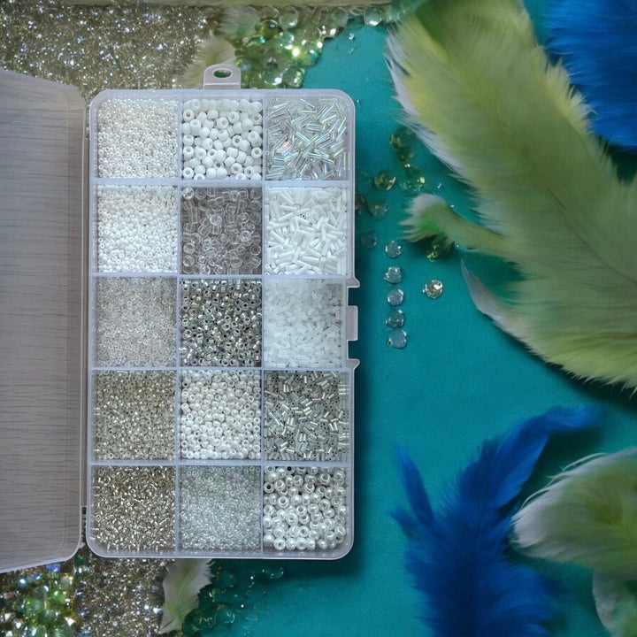 Miyuki Whites Collection – Elegant Seed Beads &amp; Bugles Set in Organizer Box 15 Colors