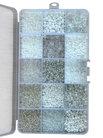 Miyuki Whites Collection – Elegant Seed Beads & Bugles Set in Organizer Box 15 Colors