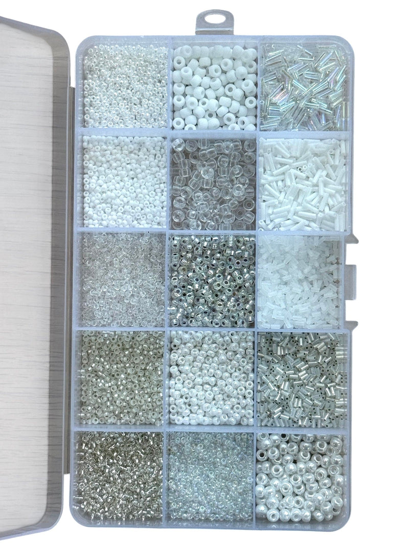 Miyuki Whites Collection – Elegant Seed Beads & Bugles Set in Organizer Box 15 Colors