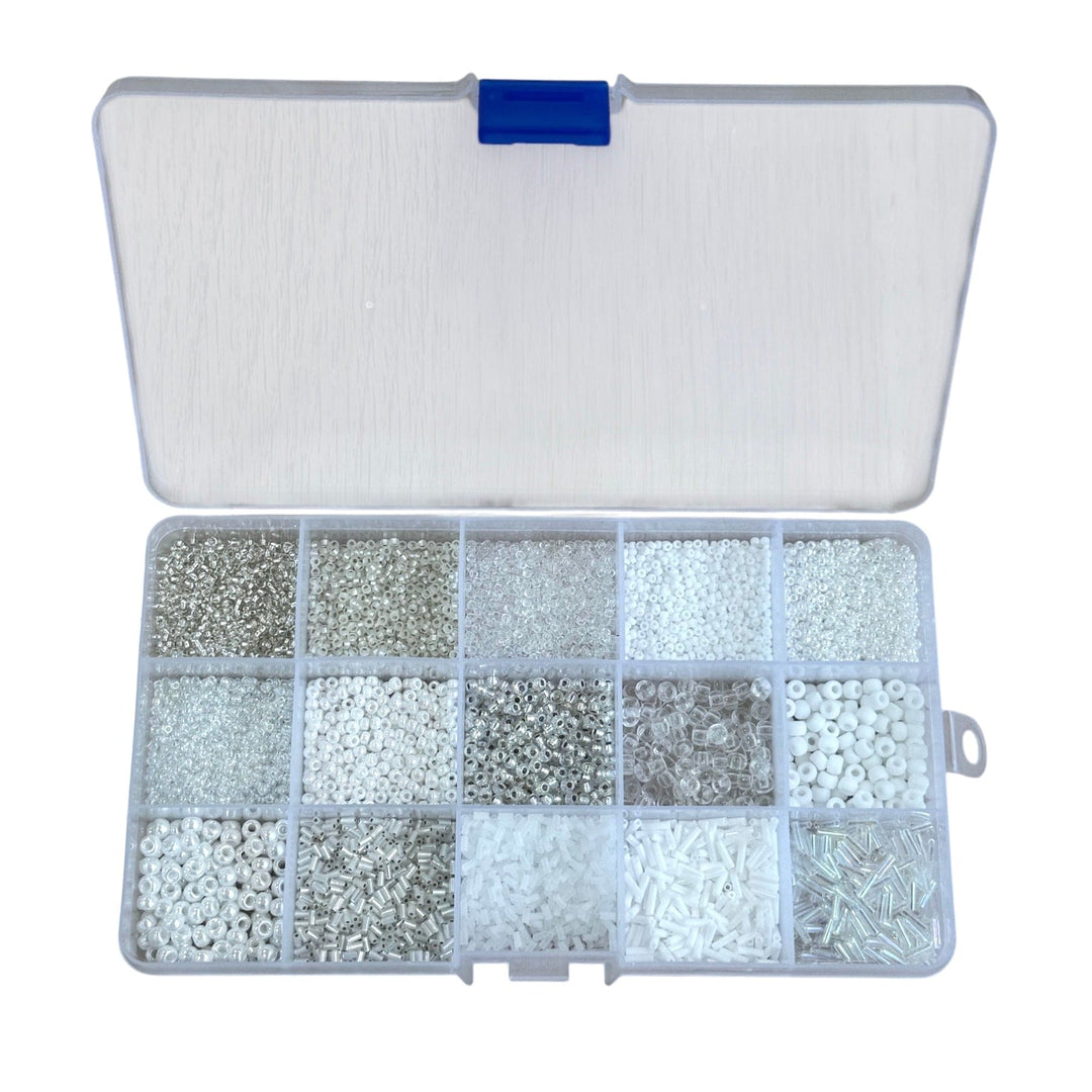 Miyuki Whites Collection – Elegant Seed Beads &amp; Bugles Set in Organizer Box 15 Colors