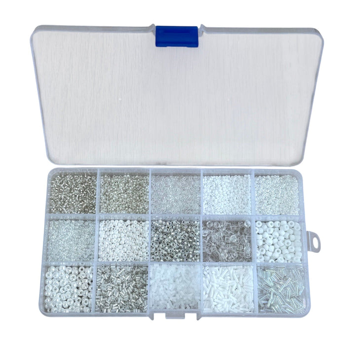 Miyuki Whites Collection – Elegant Seed Beads &amp; Bugles Set in Organizer Box 15 Colors