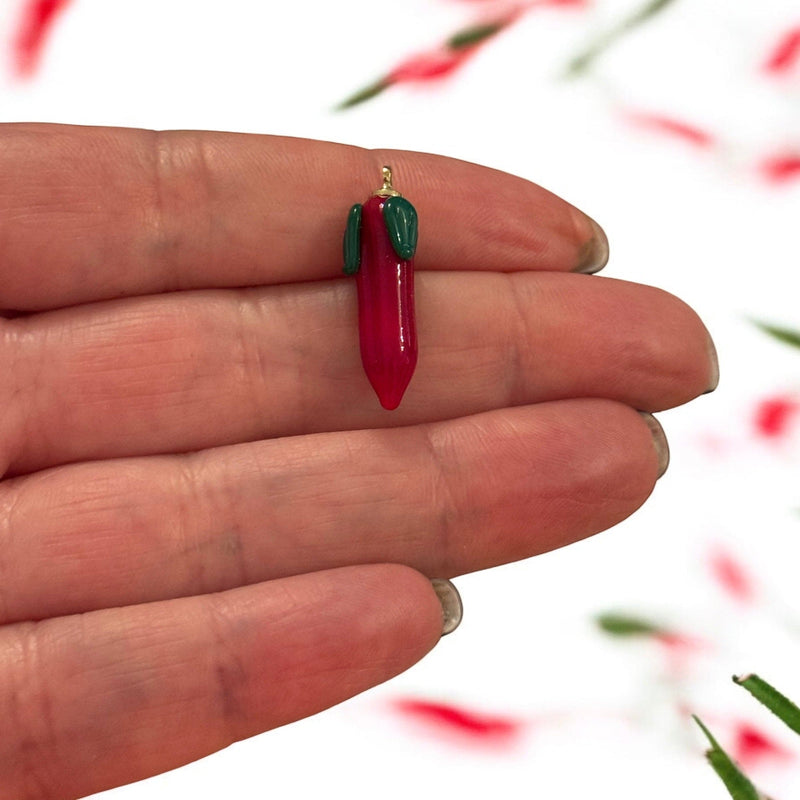 Hand Made Murano Glass Pepper Charms With 24Kt Gold Plated Pin