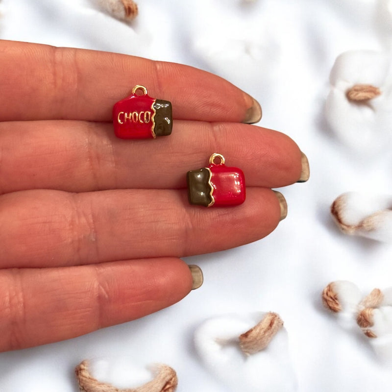 3D Chocolate Bar Charm – 24K Gold Plated Enamel Pendant