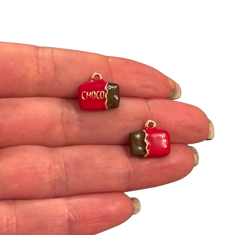 3D Chocolate Bar Charm – 24K Gold Plated Enamel Pendant