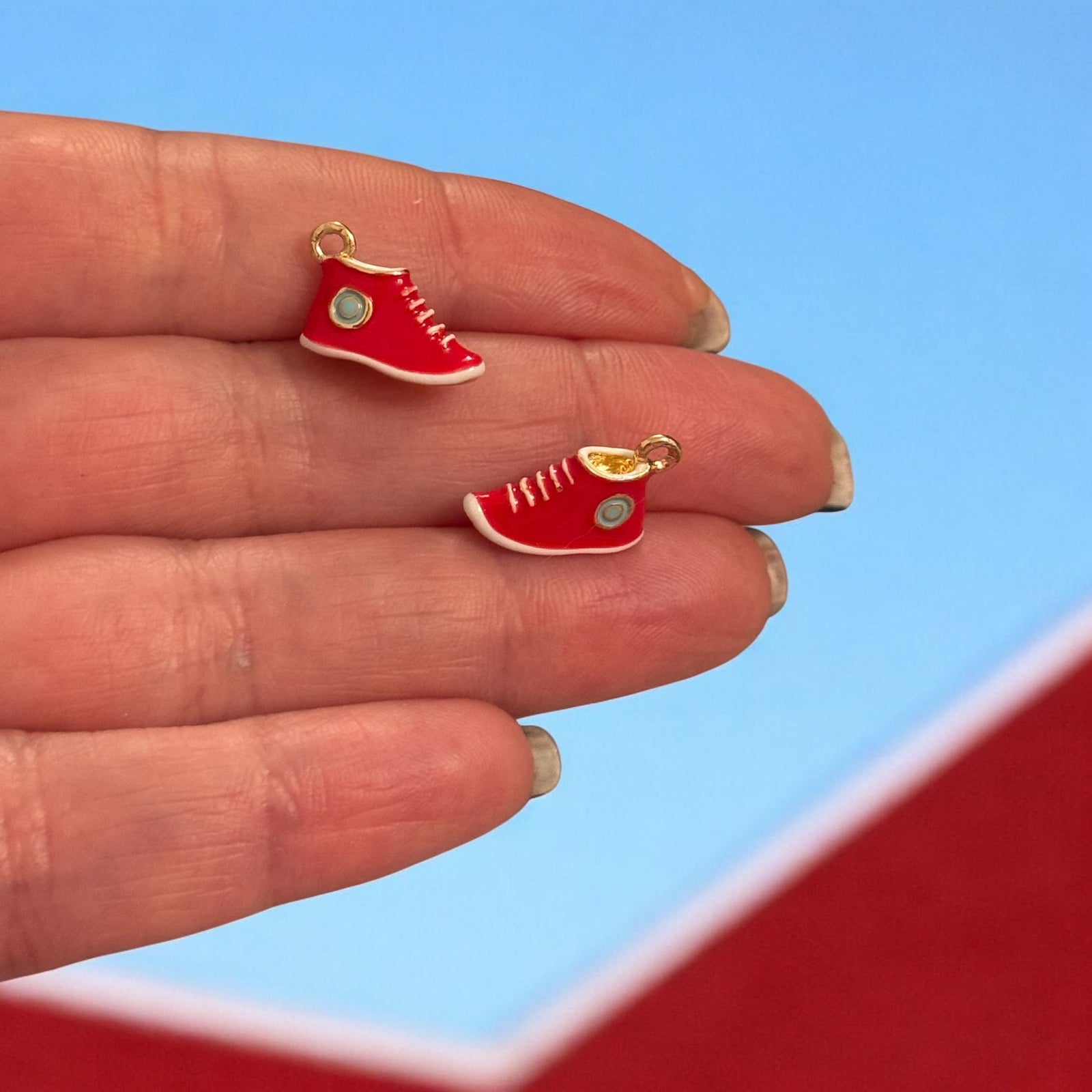 3D Red Sneaker Charm – 24K Gold Plated Enamel Pendant