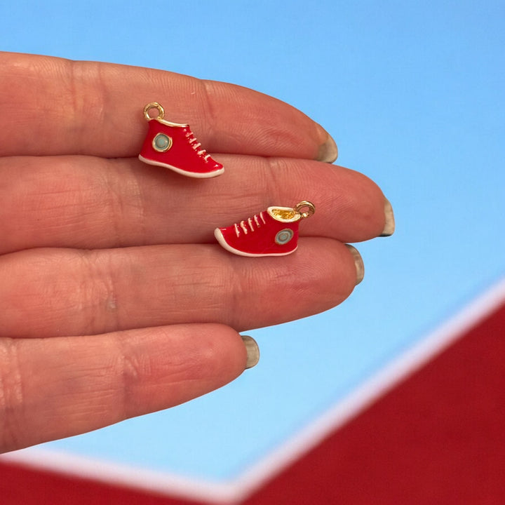 3D Red Sneaker Charm – 24K Gold Plated Enamel Pendant
