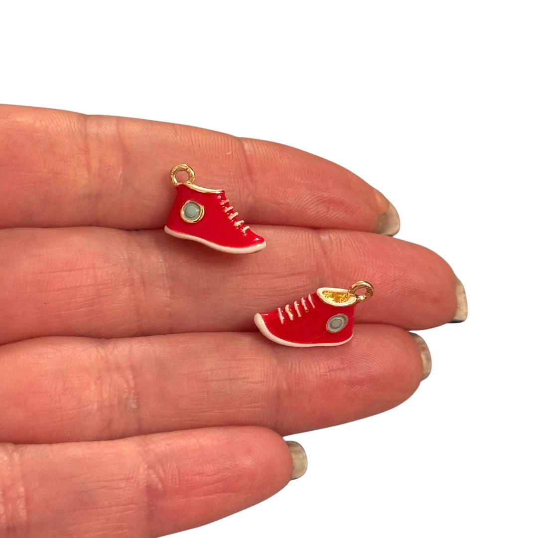 3D Red Sneaker Charm – 24K Gold Plated Enamel Pendant