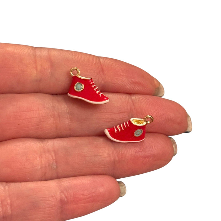 3D Red Sneaker Charm – 24K Gold Plated Enamel Pendant