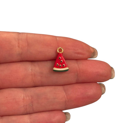 Double-Sided Watermelon Slice Charm – 24K Gold Plated 3D Enamel Pendant