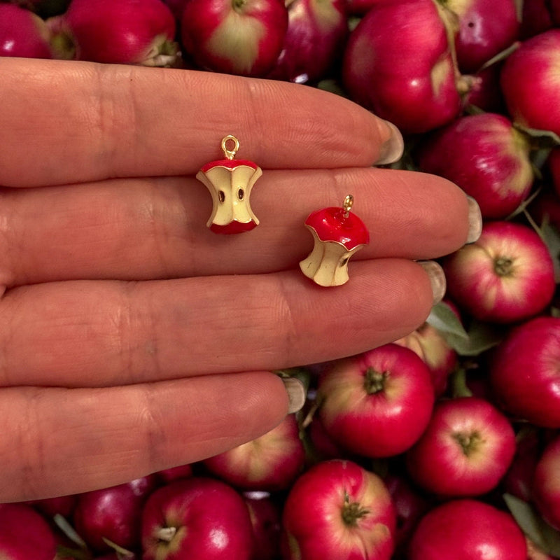 Red Apple Core Charm – 24K Gold Plated Enamel Fruit Charm