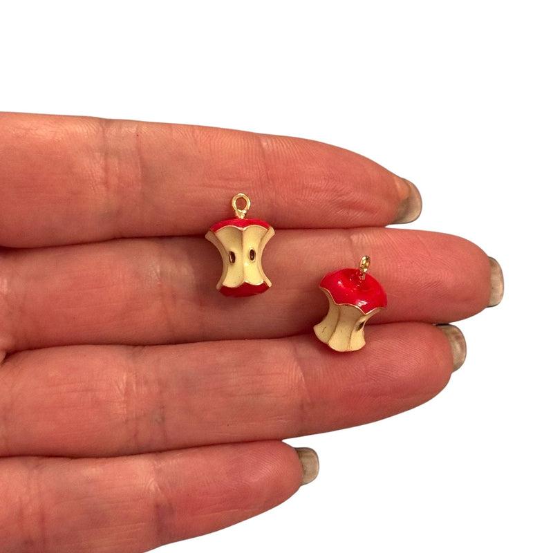 Red Apple Core Charm – 24K Gold Plated Enamel Fruit Charm