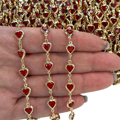 24K Gold Plated CZ Red Heart Chain – Vertical Link Design