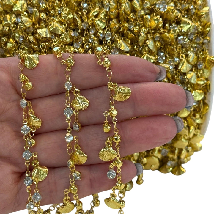 24Kt Gold-Plated Shell &amp; Crystal Charm Chain