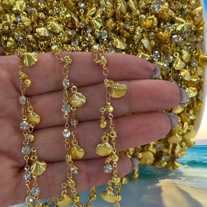 24Kt Gold-Plated Shell &amp; Crystal Charm Chain