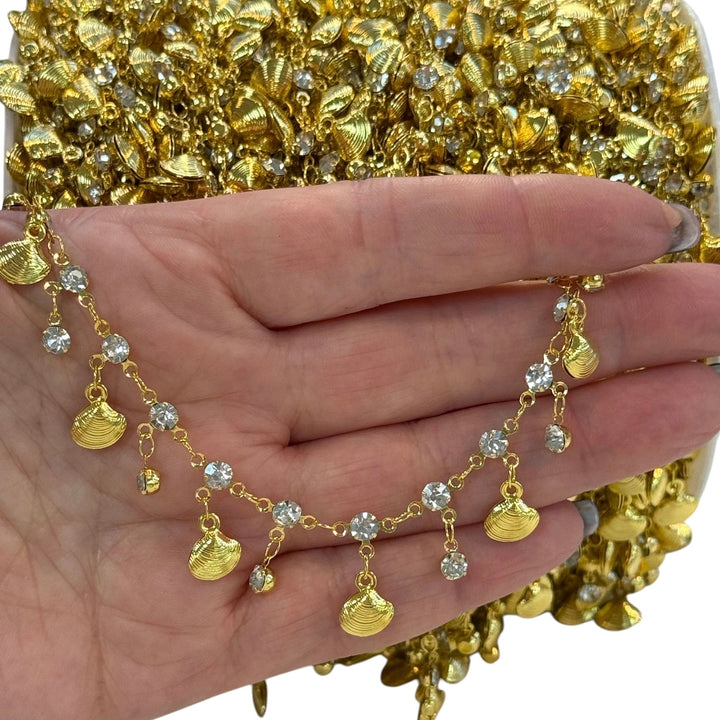 24Kt Gold-Plated Shell &amp; Crystal Charm Chain