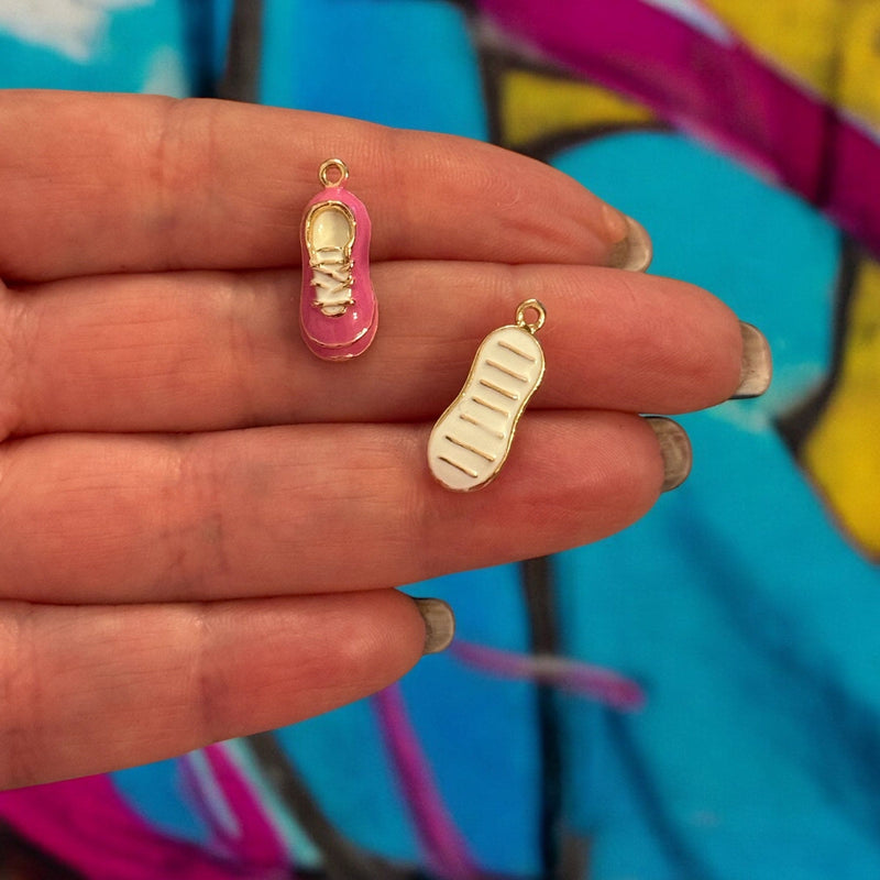 Pink Sneaker Charm – 3D Enamel Shoe Pendant | 24K Gold Plated Brass